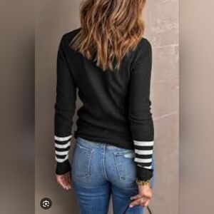 Black Sweater with Cream Color Stripes Size Large